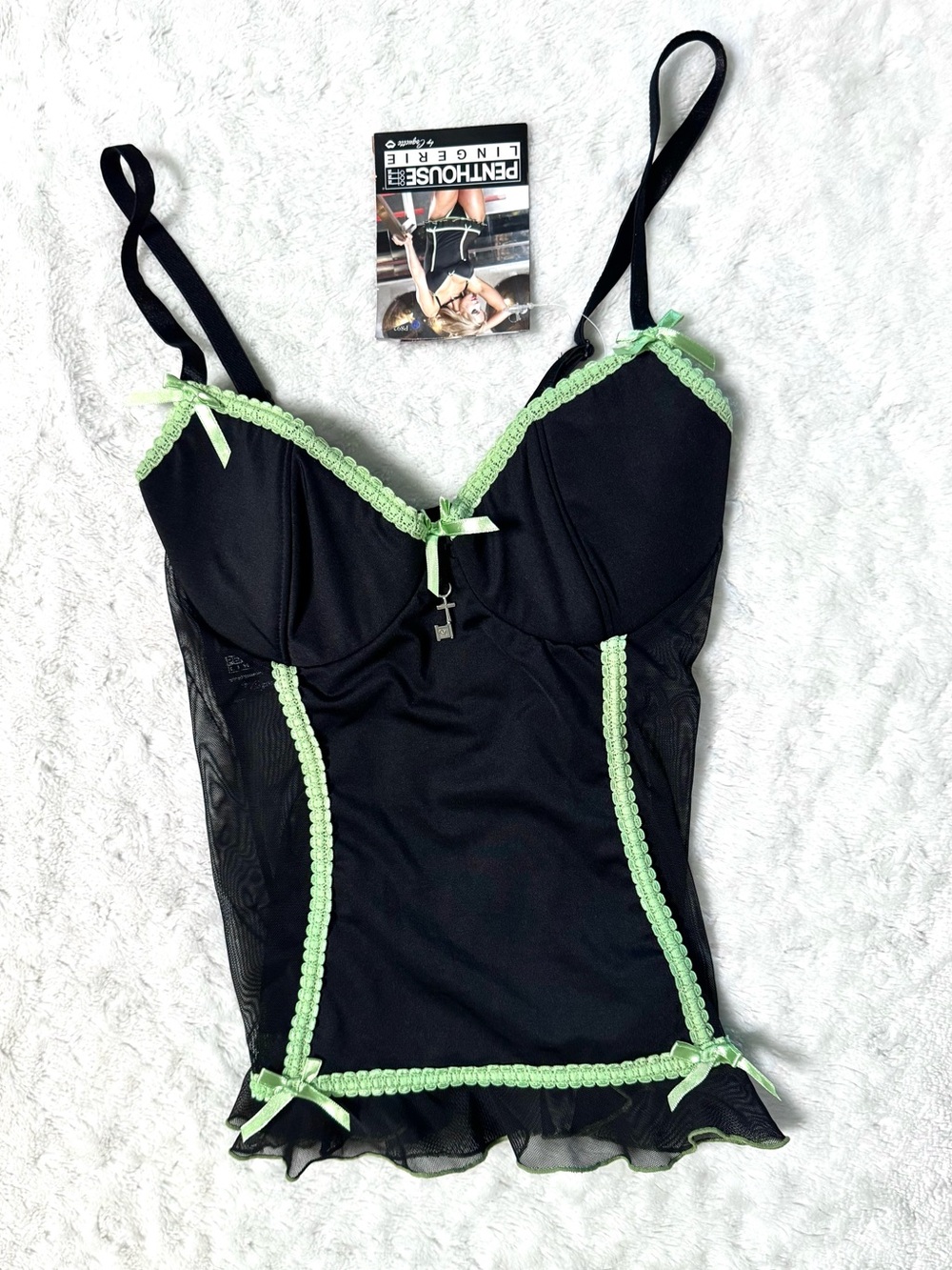 NWT- PENTHOUSE Lycra/Mesh Underwire Bustier lingerie Black and green
